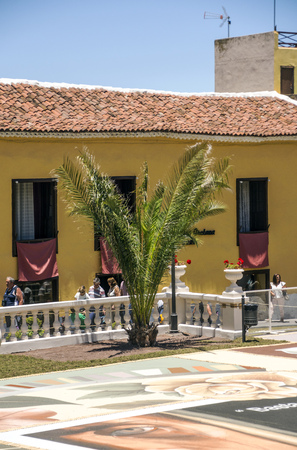 LA OROTAVA CANARY ISLAND SPAIN - JUNE 2018. The people of the town working on the day of Corpus Christi in the flower carpets.のeditorial素材