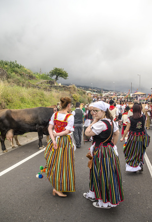 La Orotava, Tenerife, Spain-June 2018. The Pilgrimage of San Isidro Labrador, in La Orotava. The festival is declared of National Tourist Interest and is celebrated after Corpus Christi. The pilgrimage, originated in the seventeenth century, runs through のeditorial素材