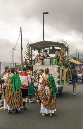 La Orotava, Tenerife, Spain-June 2018. The Pilgrimage of San Isidro Labrador, in La Orotava. The festival is declared of National Tourist Interest and is celebrated after Corpus Christi. The pilgrimage, originated in the seventeenth century, runs through のeditorial素材