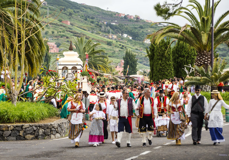 La Orotava, Tenerife, Spain-June 2018. The Pilgrimage of San Isidro Labrador, in La Orotava. The festival is declared of National Tourist Interest and is celebrated after Corpus Christi. The pilgrimage, originated in the seventeenth century, runs through のeditorial素材