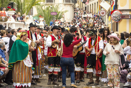 La Orotava, Tenerife, Spain-June 2018. The Pilgrimage of San Isidro Labrador, in La Orotava. The festival is declared of National Tourist Interest and is celebrated after Corpus Christi. The pilgrimage, originated in the seventeenth century, runs through のeditorial素材