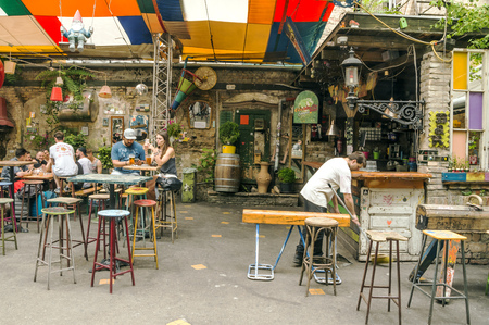 Budapest, Hungary-June 2019. Famous ancient bar of Budapest. ItÂ´s atraction for tourist.のeditorial素材