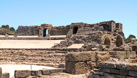 Roman Forum with several stones is located in the ruins of Baelo Claudia in the Spanish province of Cadiz Roman Forum with several stones is located in the ruins of Baelo Claudia in the Spanish province of Cadiz near the beach in a sunny dayの写真素材