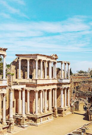 Roman ruins in the Spanish city of Merida in a sunny day.の写真素材