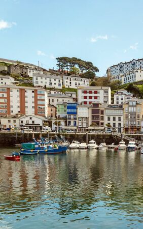 Luarca village in Asturias in the north of Spain in a cloudy dayの写真素材