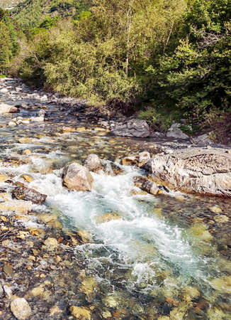 River in the Benasque valley in the Pyrenees mountainsの写真素材