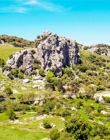 Mountains on a sunny day in the Sierra de Grazalema In Spainの写真素材