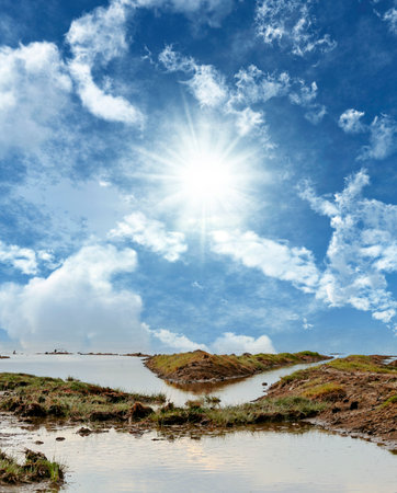Lake nakuru in Kenya under a cloudy skyの写真素材