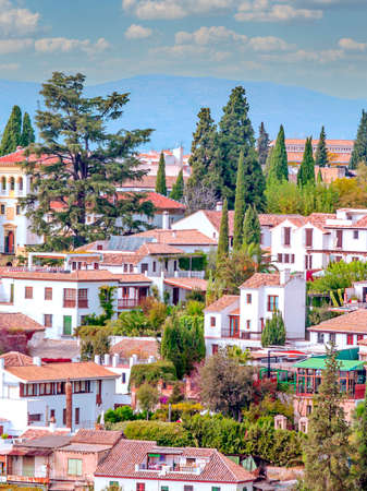Aerial view of the Alhambra in Granada on a cloudy day.の写真素材