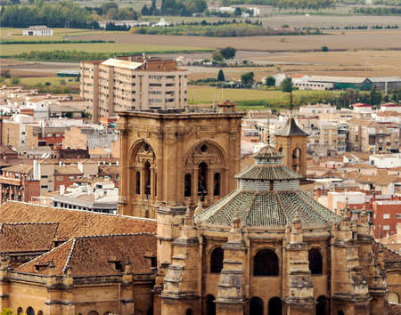 Aerial view of the Alhambra in Granada on a cloudy day.のeditorial素材