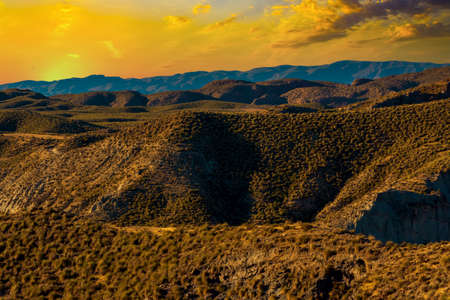 Desert of Tabernas in the south of Spain at sunset
