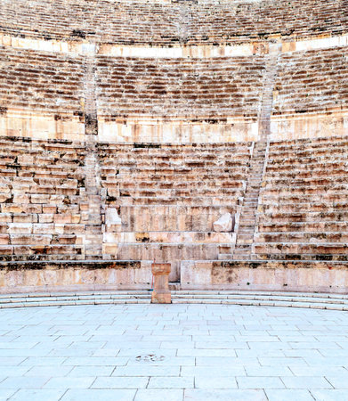 Roman archeological remains in Amman in the capital of Jordan on a cloudy day.の写真素材