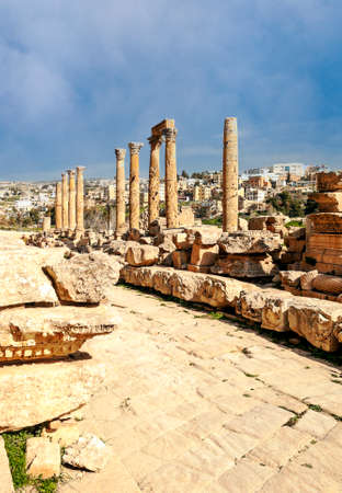 Roman archeological remains in Jerash in Jordan on a sunny day.の写真素材