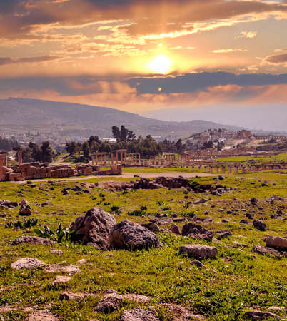Roman archeological remains in Jerash in Jordan on a sunny day.の写真素材