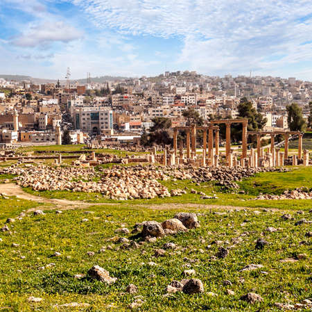 Roman archeological remains in Jerash in Jordan on a sunny day.の写真素材