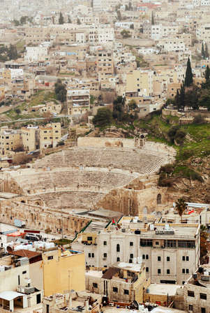 Aerial view of Amman, the capital of jordan on a cloudy dayのeditorial素材