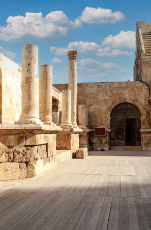 Roman archeological remains in Amman in the capital of Jordan on a cloudy day.のeditorial素材