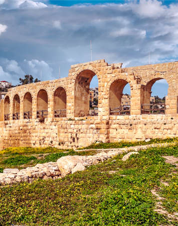 Roman archeological remains in Jerash in Jordan on a sunny day.のeditorial素材