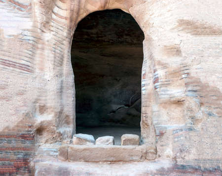 Ruins of the ancient city of Petra in Jordan in a sunny day. Petra is an important archaeological site built with stone.の写真素材