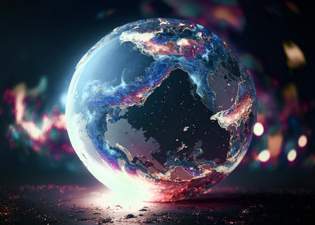 Illustration of cristal balls of worlds at night