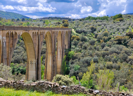 Bridge in Caceres province in the center of Spain in a sunny dayの写真素材