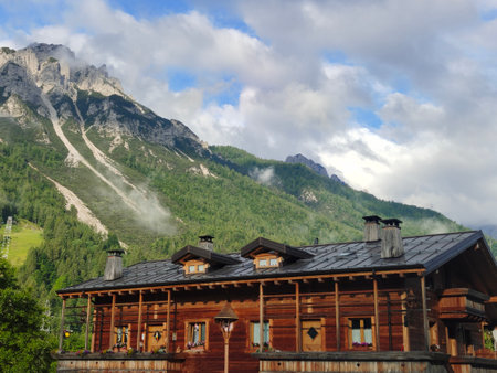 Wooden house in the mountains in summer. Austria, Europe.の写真素材