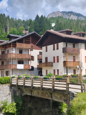 Typical wooden houses in the village of Engelberg on the Swiss alps