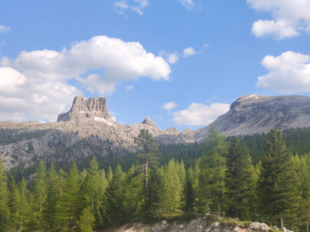Landscape of Dolomites mountains in South Tyrol, Italyの写真素材