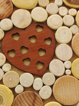 Wooden heart on a background of wooden boards. Valentine's Day.