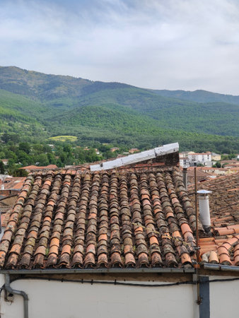 Street of village called Hervas in the center of Spain in a cloudy dayの写真素材