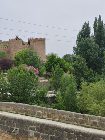 Town in Avila province in the center of Spain in a cloudy day