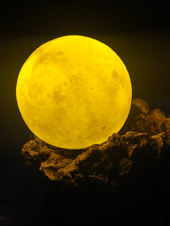 Full moon on a black background. Close up. Selective focus.の写真素材