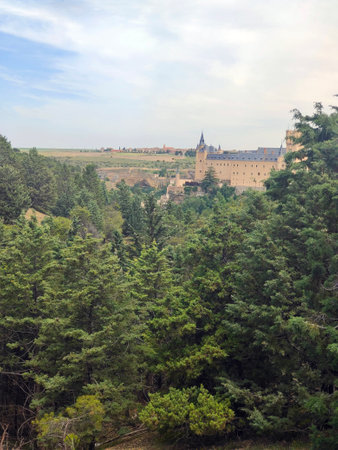 Trees in the valley of Segovia in a cloudy dayの写真素材