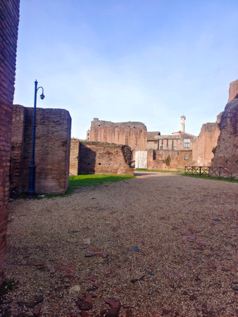 Via apia of ancient civilization in the center of romeの写真素材