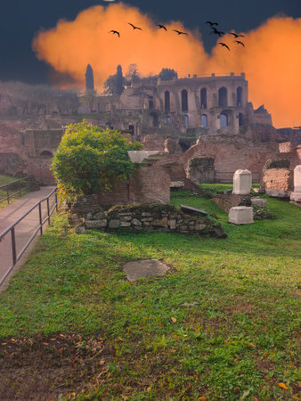 Via apia of ancient civilization in the center of romeの写真素材