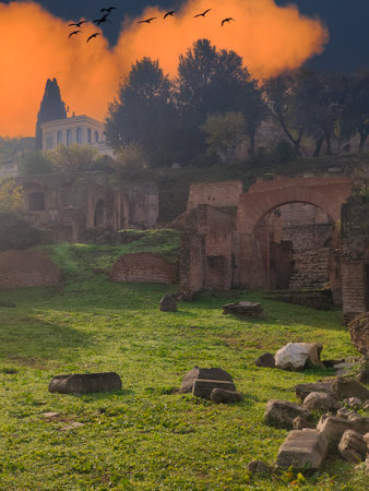 Via apia of ancient civilization in the center of romeの写真素材