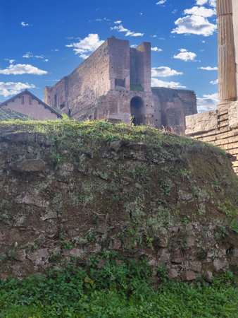Ancient ruins of Rome city in a cloudy dayの写真素材