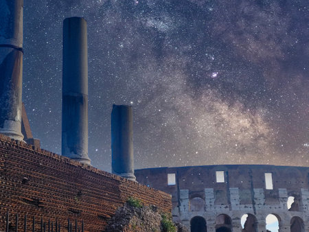 Ancient ruins of Rome city in a cloudy dayの写真素材