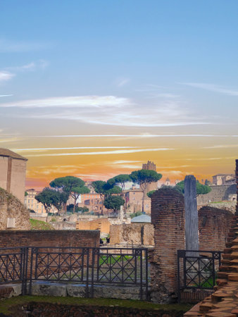 Ancient ruins of Rome city in a cloudy dayの写真素材