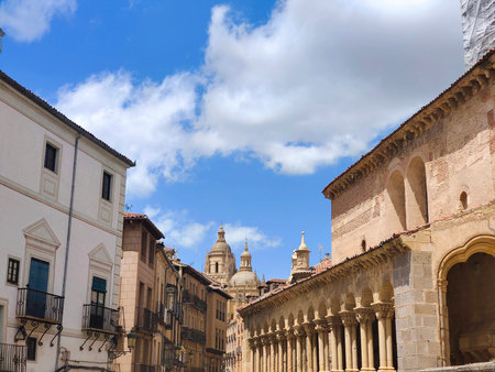 Street and houses in medieval town of Segovia in the center of Spainの写真素材