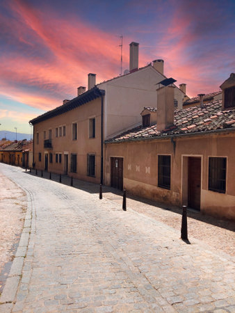 Street and houses in medieval town of Segovia in the center of Spainの写真素材