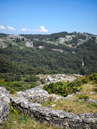 Landscape in Galicia in the north of Spain in a sunny day. Its a celtic pathの写真素材
