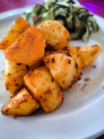 Vegetarian food served on a plate in a restaurantの写真素材