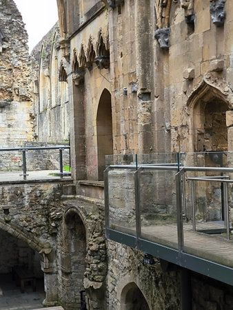 Ancient church in Glastonbury on a cloudy dayの写真素材