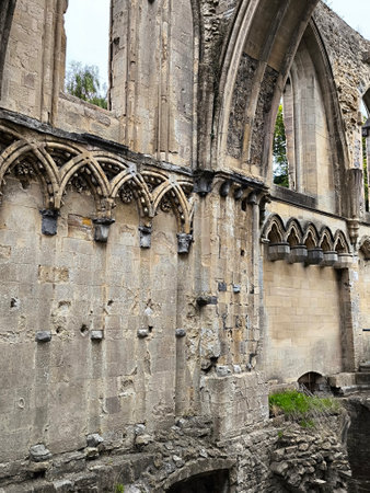 Ancient church in Glastonbury on a cloudy dayの写真素材