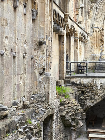 Ancient church in Glastonbury in a cloudy dayの写真素材