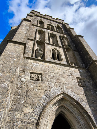 Tower of tor in Glastonbury in a cloudy dayの写真素材