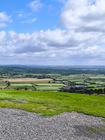Landscape in the south in Glastonbury in the south of England in a cloudy dayの写真素材