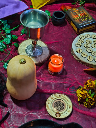 Jerez de la Frontera, Spain-01 November 2024- Samhain altar to celebrate Halloweenの写真素材
