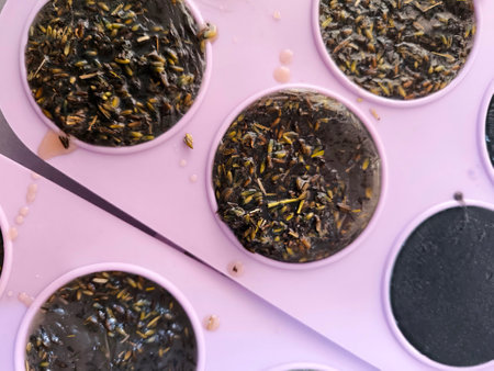 Some soaps in a colorful moldの写真素材